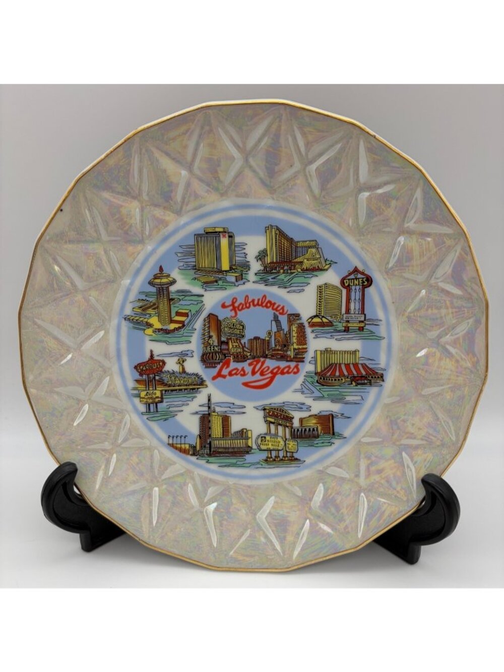 Vintage 1970s Las Vegas Nevada Souvenir Plate Japan Casino Hotel Luster 8 Inches
